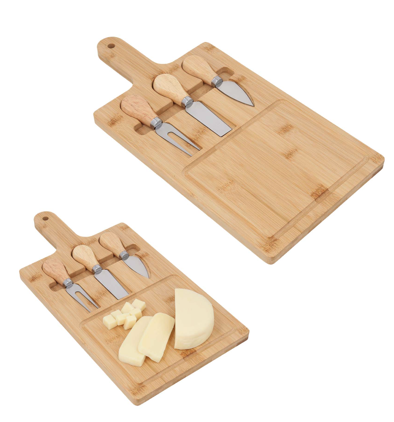 Kit de Cocina tabla para picar 5 piezas madera y acero PROMOCIONAL